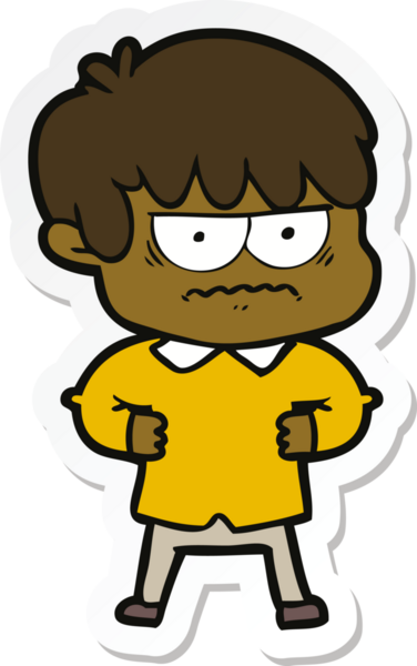 Bir insan tarafından çizilmiş kızgın bir çizgi film çocuğunun çıkartması.