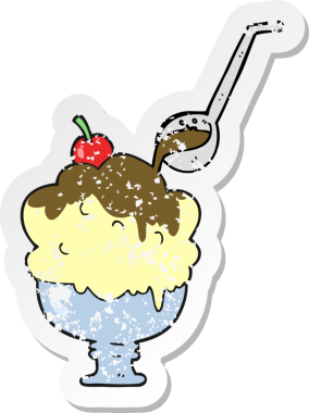 Bir insanın çizdiği karikatür dondurmasının gerilimli retro etiketi.