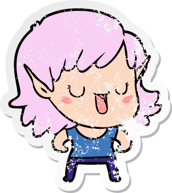 Bir insan tarafından çizilmiş karikatür elf kızının sıkıntılı çıkartması.