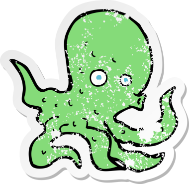 Bir insan tarafından çizilmiş ahtapot çizgi filminin gerilimli yapıştırması.