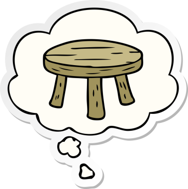 Düşünce baloncuğu olan küçük bir çizgi film taburesi insan tarafından çizilmiş bir çıkartma gibi.