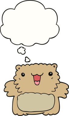 Bir insan tarafından çizilmiş düşünce baloncuklu çizgi film ayısı.