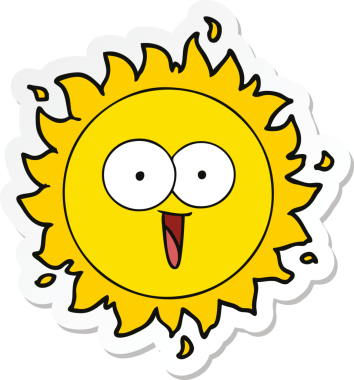 Bir insan tarafından çizilmiş mutlu bir çizgi film güneşinin çıkartması.