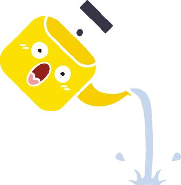 Bir insan tarafından çizilmiş bir çaydanlığın düz renkli retro karikatürü