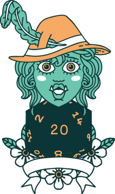 Retro Dövme Biçimi Bir insan tarafından çizilmiş 20 zarlı yarım ork ozanı