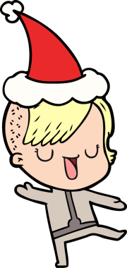 Hipster saç kesimi olan, Noel Baba şapkası takan bir kızın çizdiği el çizimi.