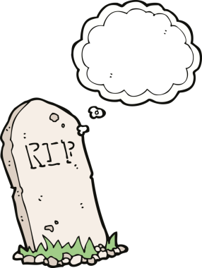 Bir insan tarafından çizilmiş düşünce baloncuklu karikatür gibi ürkütücü bir mezar.