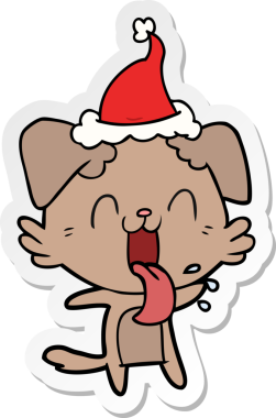 Bir insan tarafından çizilmiş Noel Baba şapkası giymiş nefes nefese bir köpeğin el yazısı.