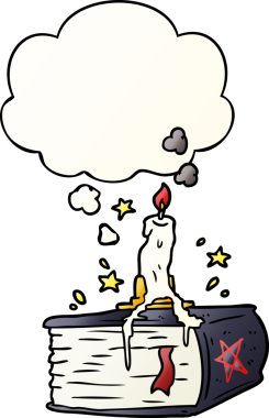 bir insan tarafından çizilmiş yumuşak eğimli düşünce baloncuğu ile çizgi film ürkütücü büyü kitabı