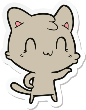 Bir insan tarafından çizilmiş mutlu bir kedinin çıkartması.