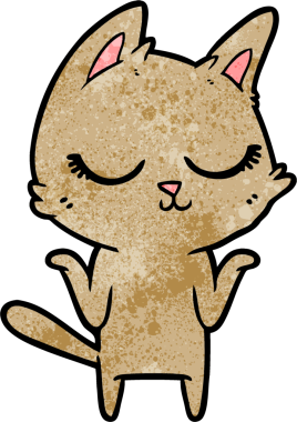 Bir insan tarafından çizilmiş sakin çizgi film kedisi.