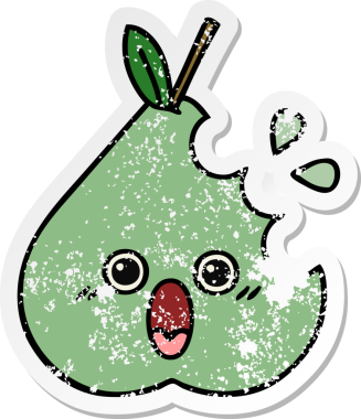 Bir insan tarafından çizilmiş yeşil armut karikatürünün sıkıntılı çıkartması.