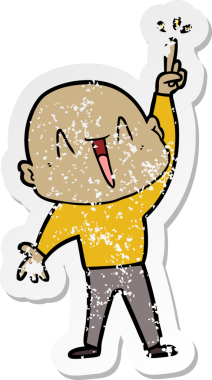 Bir insan tarafından çizilmiş harika bir fikri olan mutlu, kel bir adamın sıkıntılı çıkartması.