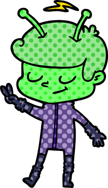 Bir insan tarafından çizilmiş dost canlısı çizgi film uzay adamı.