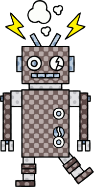 Bir insan tarafından çizilmiş arızalı bir robotun çizgi roman tarzı