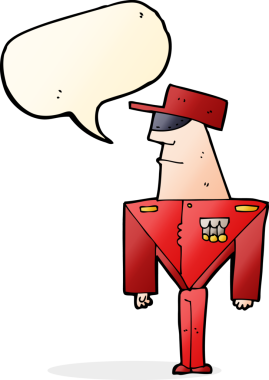 Bir insan tarafından çizilmiş konuşma balonlu çizgi film bekçisi.