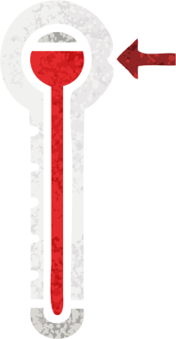 Bir insan tarafından çizilmiş sıcak termometrenin retro çizim tarzı karikatürü