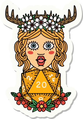 Bir insan tarafından çizilmiş 20 zarlı insan Druid çıkartması.