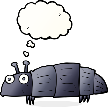 Bir insan tarafından çizilmiş düşünce baloncuklu çizgi film böceği