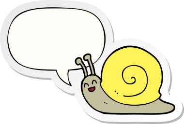 Bir insan tarafından çizilmiş konuşma balonu çıkartmalı çizgi film salyangozu.