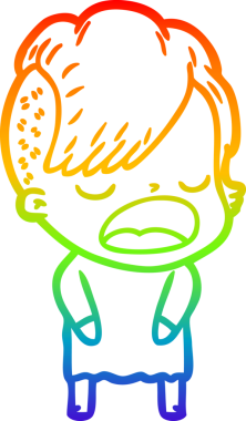 Gökkuşağı gradyan çizgi çizimi bir insan tarafından çizilen havalı hippi kız çizimi