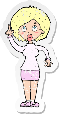 İnsan tarafından çizilmiş bir fikri olan karikatür bir kadının gerilimli retro yapıştırması.