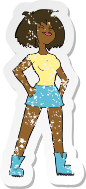 Bir insan tarafından çizilmiş karikatürdeki gerilimli kadın etiketi.