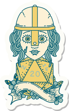 Bir insan tarafından çizilmiş 20 zarlı bir insan dövüşçüsünün çıkartması.