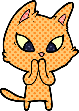 Bir insan tarafından çizilmiş kafası karışmış çizgi film kedisi.