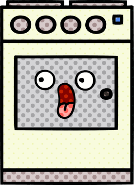 Bir insan tarafından çizilmiş mutfak fırınının çizgi romanı.