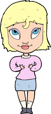 Bir insan tarafından çizilmiş kendine işaret eden karikatür kadını.