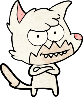 Bir insan tarafından çizilmiş sırıtan tilki çizgi filmi.