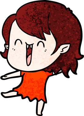 Bir insan tarafından çizilmiş mutlu vampir kız çizgi filmi.