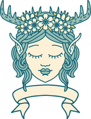 Retro Dövme Tarzı Elf Karakter Yüzü Bir insan tarafından çizilmiş pankartıyla