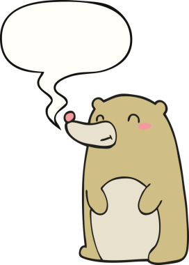 Bir insan tarafından çizilmiş konuşma balonu olan sevimli çizgi film ayısı.