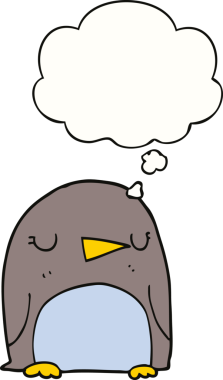 Bir insan tarafından çizilmiş düşünce baloncuklu penguen.