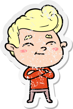 Bir insan tarafından çizilmiş mutlu bir çizgi film karakterinin sıkıntılı çıkartması.