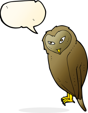 bir insan tarafından çizilmiş konuşma baloncuklu bir baykuş.