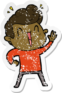 Bir insan tarafından çizilmiş heyecanlı bir karikatür çıkartması.