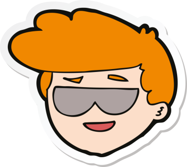 Bir insan tarafından çizilmiş güneş gözlüğü takan çizgi film çocuğunun çıkartması.