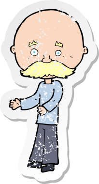 Bir insan tarafından çizilmiş bıyıklı bir karikatürcünün gerilemiş çıkartması.