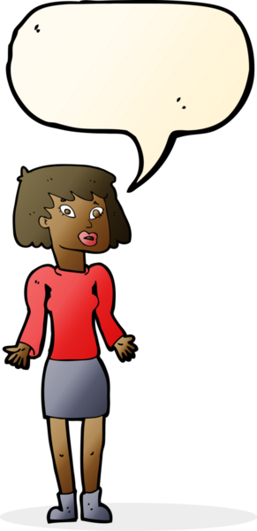 Bir insan tarafından çizilmiş konuşma baloncuğuyla omuz silken çizgi film kadını.