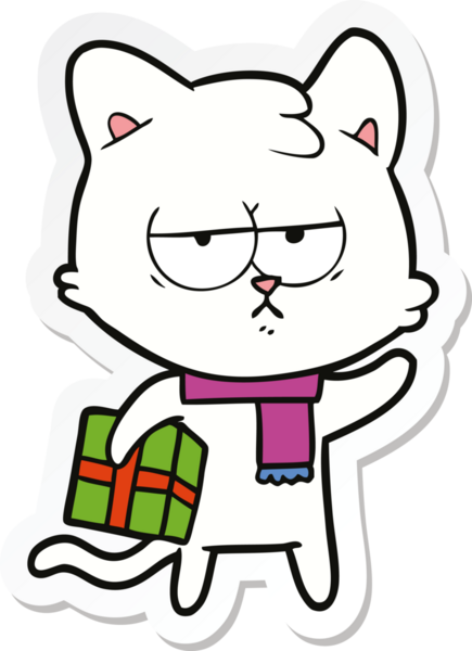 Bir insan tarafından çizilmiş sıkılmış çizgi film kedisinin çıkartması.