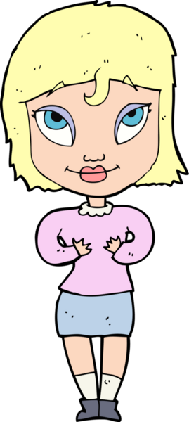 Bir insan tarafından çizilmiş kendine işaret eden karikatür kadını.