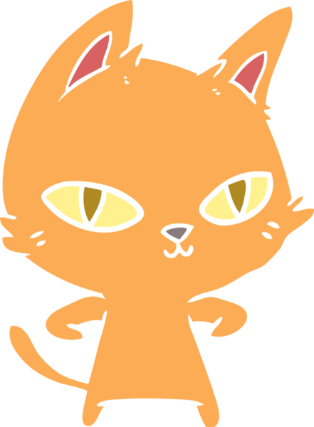 Bir insan tarafından çizilmiş düz renkli çizgi film kedisi.