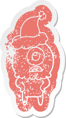 Bir insan tarafından çizilmiş Noel Baba şapkası giyen uzaylı bir Tepegöz 'ün garip bir karikatürü.