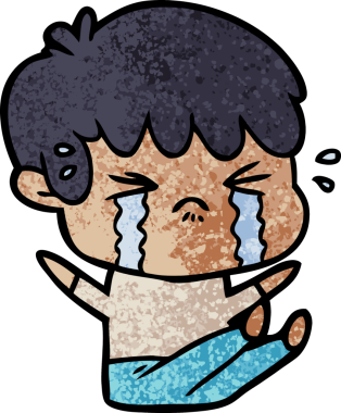 Bir insan tarafından çizilmiş ağlayan çizgi film çocuğu.