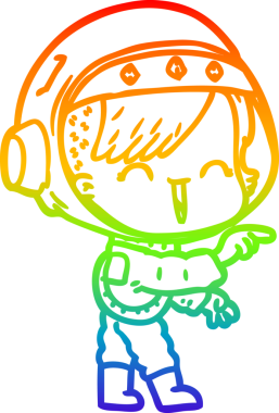 Gökkuşağı gradyan çizgi çizimi bir astronot kız bir insan tarafından çizilmiş ve çizilmiş.