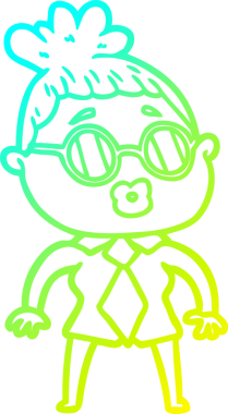 Bir insan tarafından çizilmiş gözlük takan bir ofis kadınının soğuk gradyan çizimi.