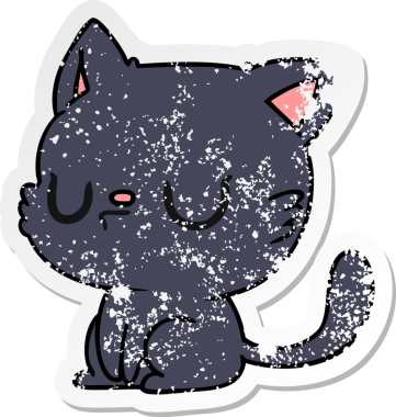 Bir insan tarafından çizilmiş sevimli kawaii kedisinin serbest çizilmiş çıkartması.